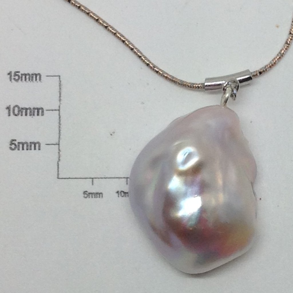 White Freshwater Baroque Pearl Silver Pendant With Chain